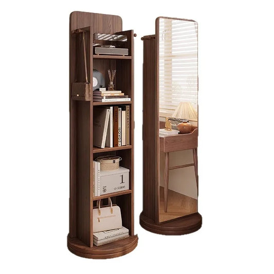 360° Rotating Full Length Floor Mirror with Storage Shelves,  Modern Standing Dressing Mirror for Living Room  or  Bedroom Furniture