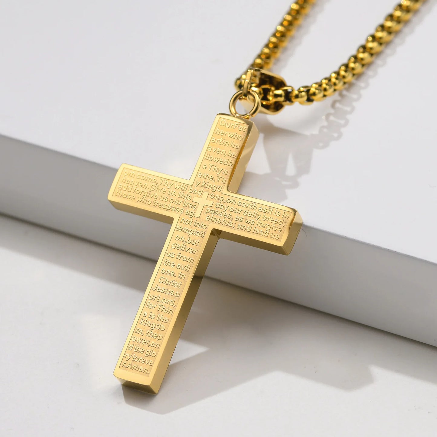 European & American Style Engraved Cross Necklace for Menand/or Women, Minimalist Versatile Titanium Steel Necklace, Daily Accessory