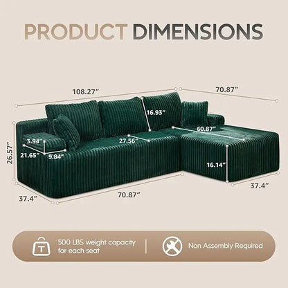 Modular L-Shaped 3-Seat Sectional | Memory Foam with Deep Seating with Storage Module| Living Room Sofa