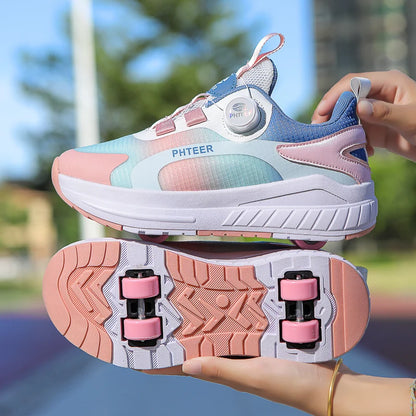 Kids Two- Wheel Roller Skating Shoes With Light Magic Stick.   Walking Shoes  with Detachable Wheels.   Roller Skate Shoes For Teenagers