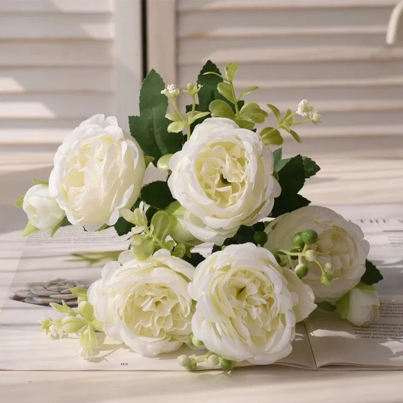 30cm Rose Pink Silk Bouquet of Peony Artificial Flowers.  5 Big Head 4 Small Bud.  MOTHERS DAY Gift!!!  Wedding, Home Decoration Artificial Flower