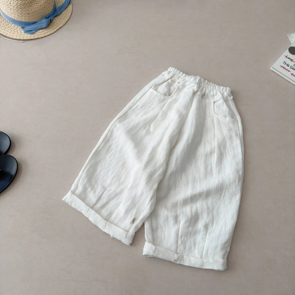 Solid Color Linen Children's Pants, Kids Loose Thin Trousers,  Summer Flax Harem Pants