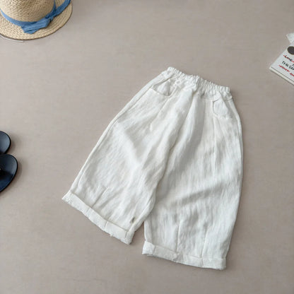 Solid Color Linen Children's Pants, Kids Loose Thin Trousers,  Summer Flax Harem Pants