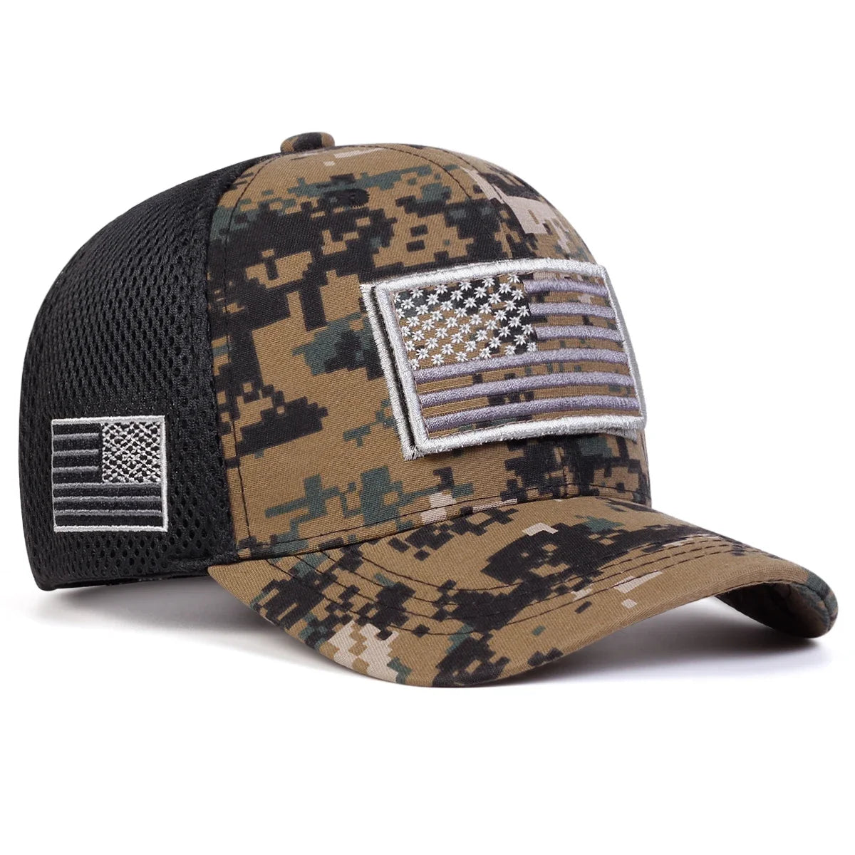 Unisex American Flag Embroidery Camouflage Baseball Net Caps.  Adjustable Sunscreen Cap