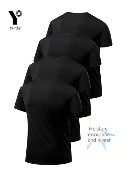 Round Neck T-Shirt 4-Pack Black Ultra-Ligh, Quick Drying,  Breathable, Sweat-Absorbent Shirt Suitable for Fitness Gym and Run.  High School is just around the corner!!! Make it a GOOD YEAR!  Please check sizing charts to get