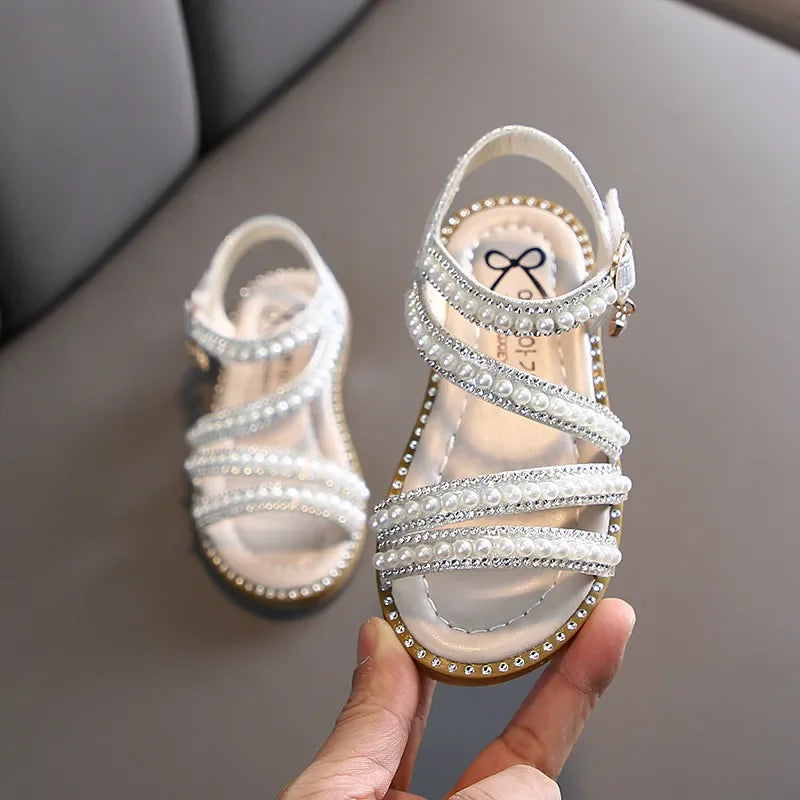 Childrens  Sandals, Flat Shoes for  Kids with Pearls.  Open-toe Non-slip Princess Sandals