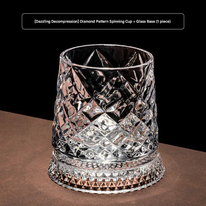 280ml Crystal Rotating Whiskey Glass with Base Ice Flower Bubble Pattern 360° Spinning Glassware For Home Bar Party Wedding