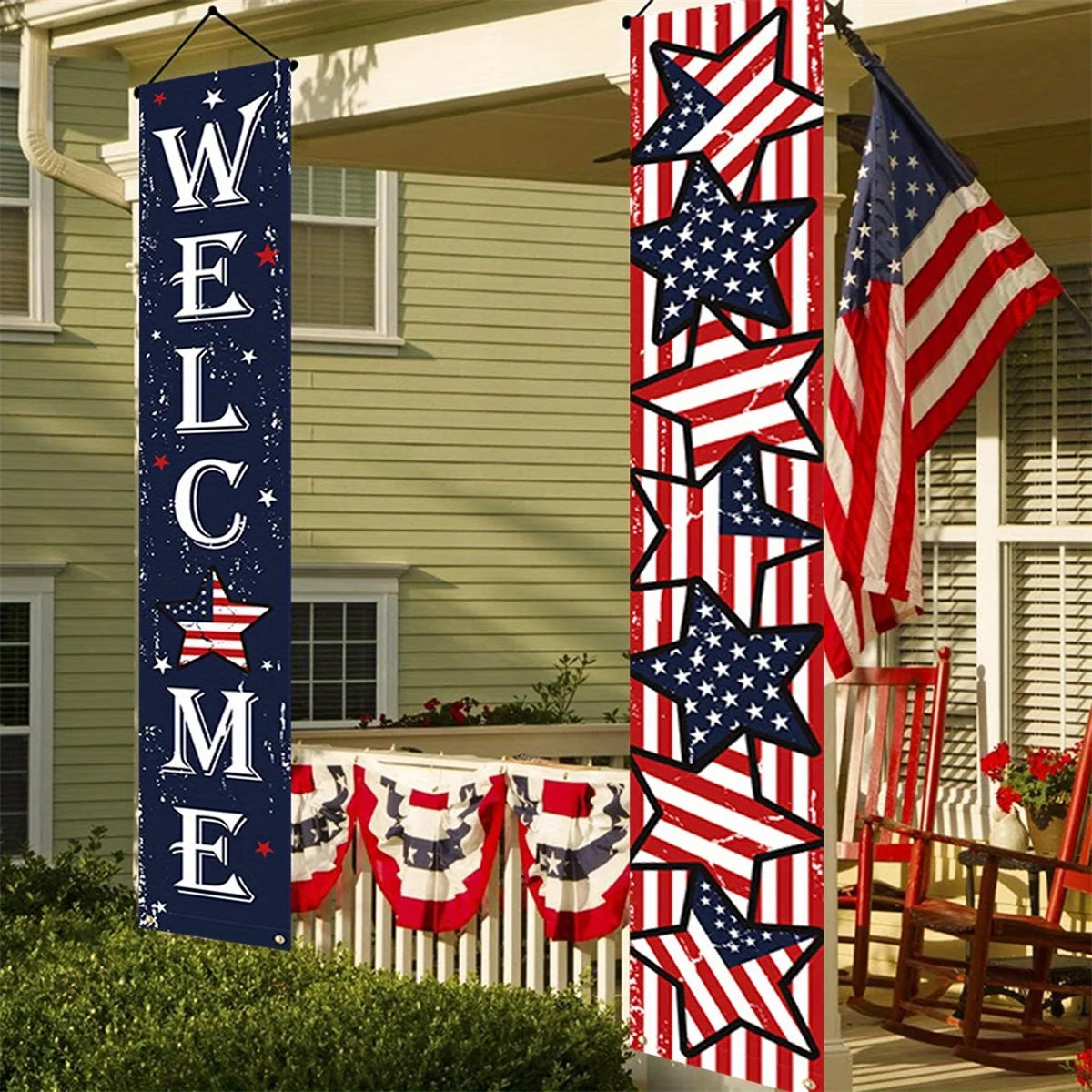 Independence Day  Memorial Day, Vetereans Day, Hanging Flag Banner , Outdoor/ Indoor  Patriotic Decor Family Party, Porch, Yard,  Garden,  Red White Blue USA Flag Decorations