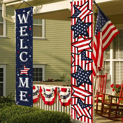 Independence Day  Memorial Day, Vetereans Day, Hanging Flag Banner , Outdoor/ Indoor  Patriotic Decor Family Party, Porch, Yard,  Garden,  Red White Blue USA Flag Decorations