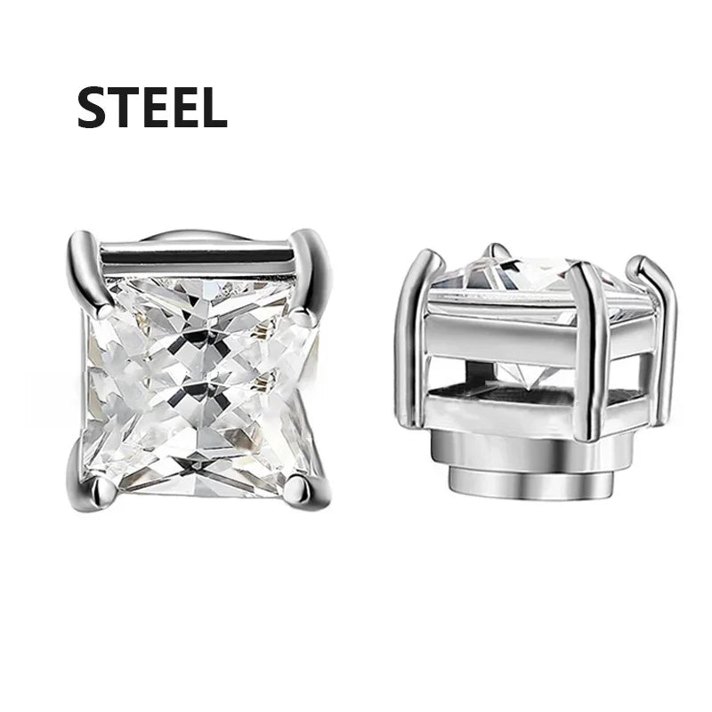 3 Pairs Crystal,  Strong Magnetic Ear Stud, Clip Earrings for Men and Women, Round  and square with 3 color choices for the framework.  Zircon, Magnet Earrings, Non Piercing Jewelry