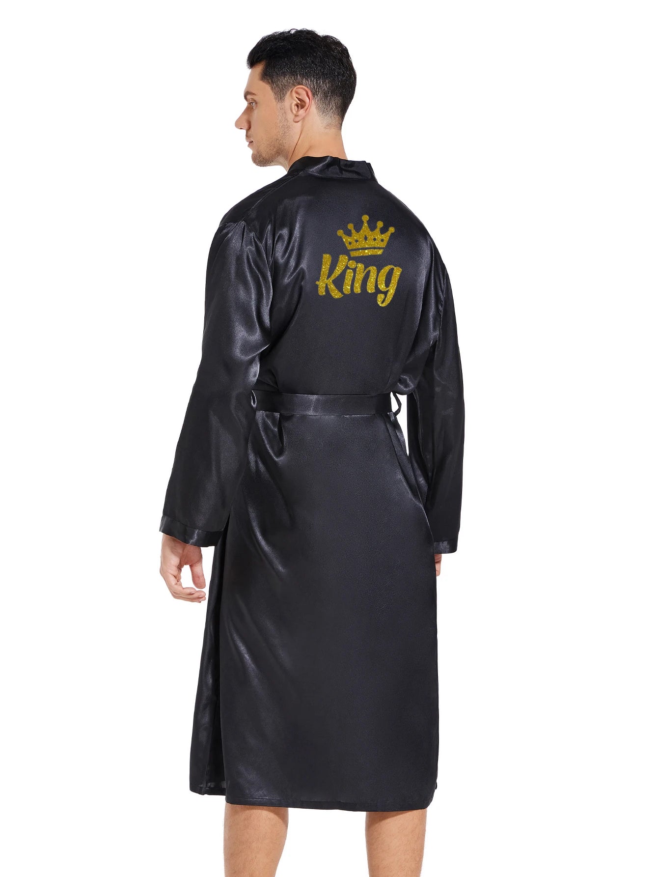 King/ queen glitter writing on back for men and  women,  robe,  satin,  crown design,  honeymoon couple,   kimono robes