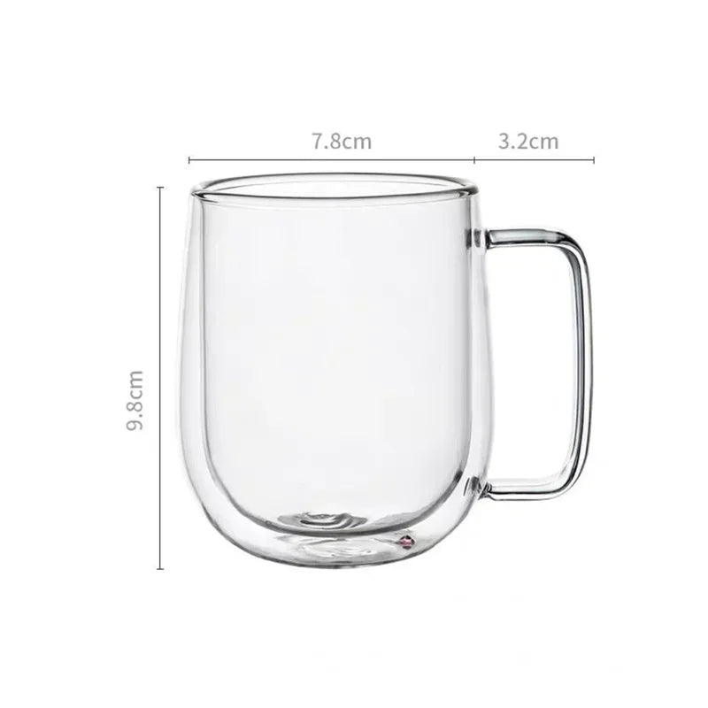 150-350ml Heat Resistant High Borosilicate Glass Mug.  Double Wall Glass Coffee Cup with Handle.
