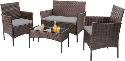 4 Pieces / Outdoor Patio Furniture Set with  Rattan Chairs,  Wicker Set, Outdoor / Indoor Use for  Backyard Porch,  Garden,  Poolside,  Balcony Furniture