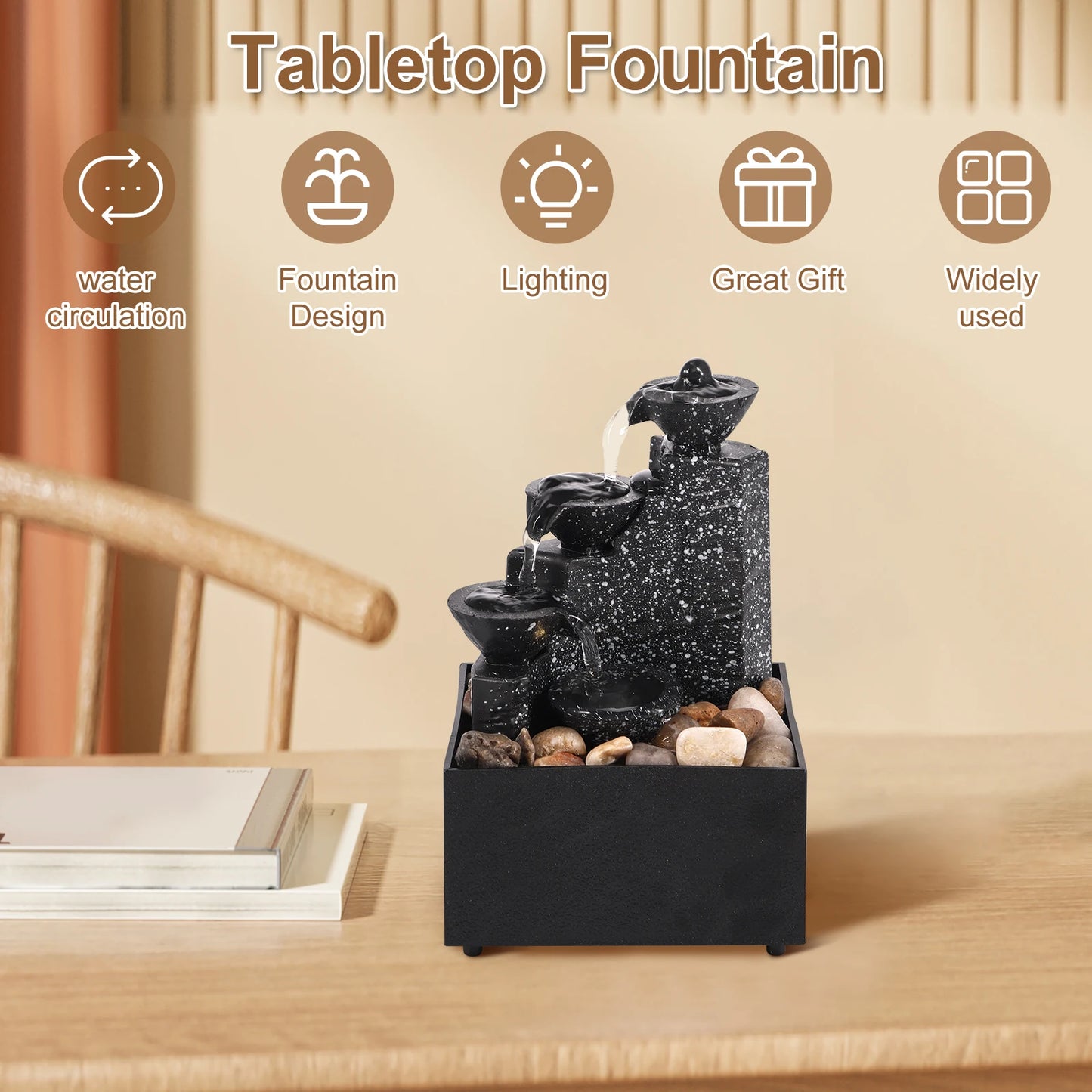 Art waterfall fountain, small  desktop decoration which can be used for living room, family  room, bedroom or study (office)