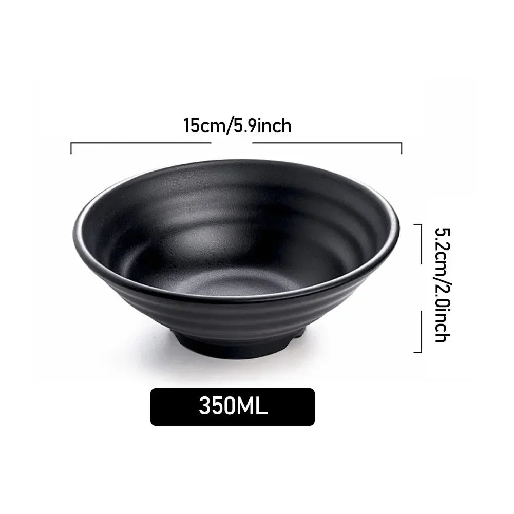 Fancy family Black Frosted Melamine.  Japanese Style Beef Ramen Bowl with Bamboo Hat Shape . Soup Bowl Tableware