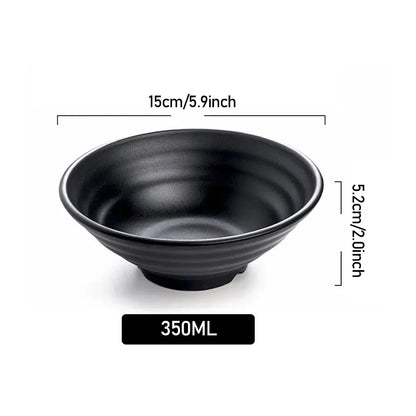 Fancy family Black Frosted Melamine.  Japanese Style Beef Ramen Bowl with Bamboo Hat Shape . Soup Bowl Tableware