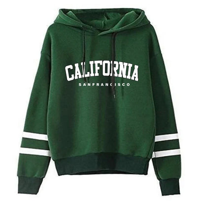 California Womens Tracksuit Casual Stripe on Versatile Hooded Sweatshirt or Pants or Suit.  Simplicity  for  Street Outfits S-3XL