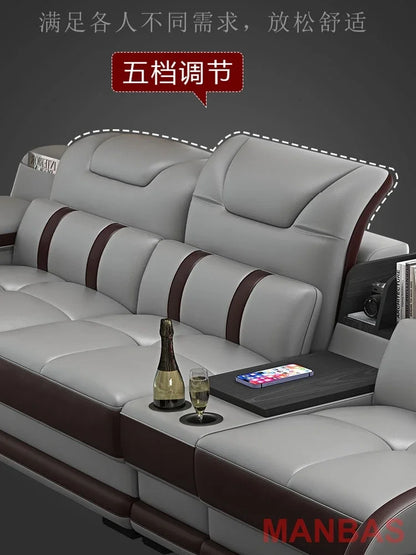 Linlamlim Italian Genuine Leather Sectional Sofa with Bluetooth, Speaker, Functional Headrest, Massage Chaise | Big Corner Couch