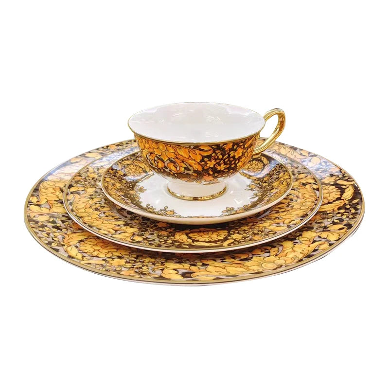 Golden Edge Luxury Tableware Set, Western Dinner Plate, Steak Flat Tray, Bone China Dinnerware Set, Coffee Cup, 10 ", 8" plates
