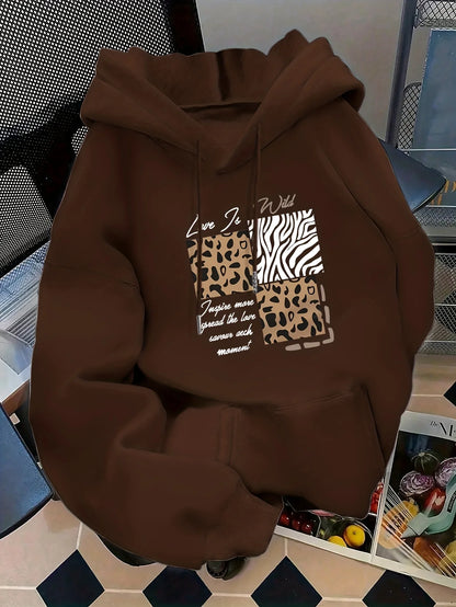 Women's autumn and winter loose casual comfortable letter printed,  thick, long sleeved,  round neck hoodie pullover