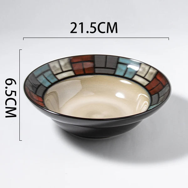 Japanese rural ceramic tableware Vine leaf soup bowl Lamian Noodles bowls Hot vegetable bowls Cover and pour rice bowl bowl set