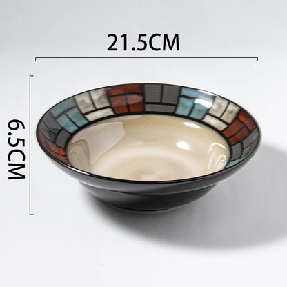 Japanese rural ceramic tableware Vine leaf soup bowl Lamian Noodles bowls Hot vegetable bowls Cover and pour rice bowl bowl set