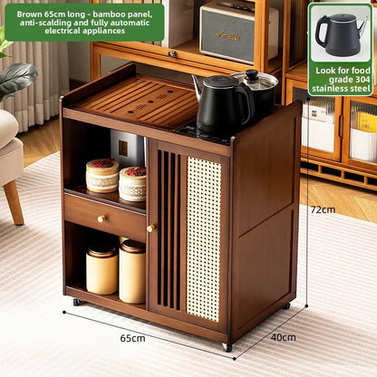 Small, Mobile tea table, Kettle integrated tea cabinet with Solid wood coffee table.  Tea cart Brewing tea table