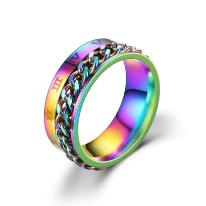 Spinning Anxiety Rings Free Shipping Items For Men Titanium Steel Rotatable Chain Fidget Joint Ring Jewelry Anillos De Hombres