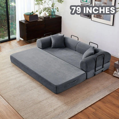 79'' Boneless Couch Foldable Convertible Futon Sleeper Sofa Bed,  Floor Lounge with L-Shaped Armrests for Living Room Sofas