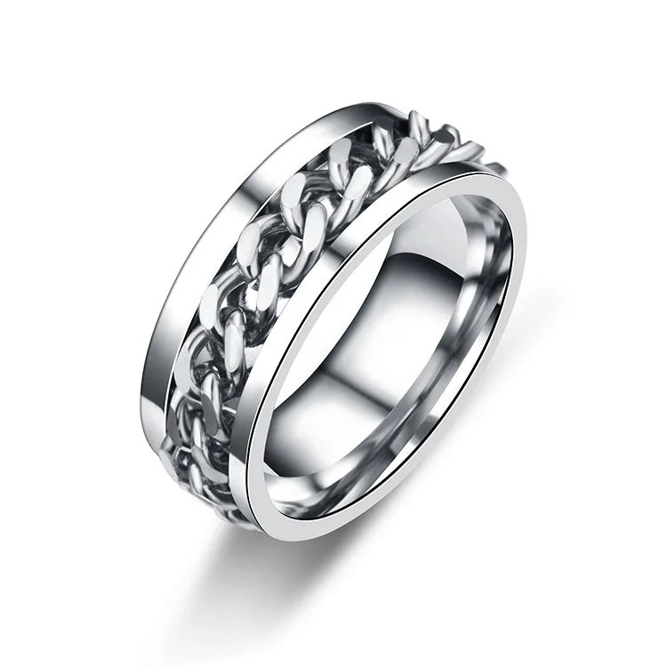 Titanium Steel Rotatable Chain Rings for Women  OR Men.  Spinner Ring Decompression,  Multifunctional Chain Ring Bottle Opener Ring Gift