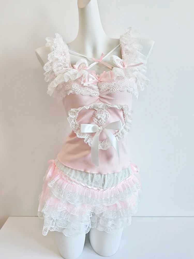 Cute Crop Top for Women / Gils for Summer.   Lace Trim,  Bows,  Lovely Pink Top.