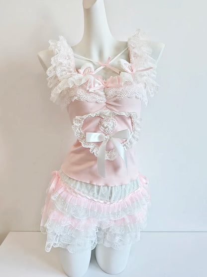 Cute Crop Top for Women / Gils for Summer.   Lace Trim,  Bows,  Lovely Pink Top.