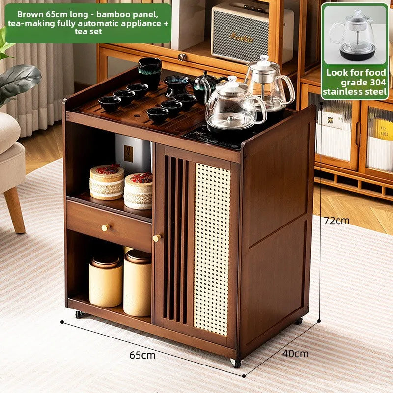 Small, Mobile tea table, Kettle integrated tea cabinet with Solid wood coffee table.  Tea cart Brewing tea table