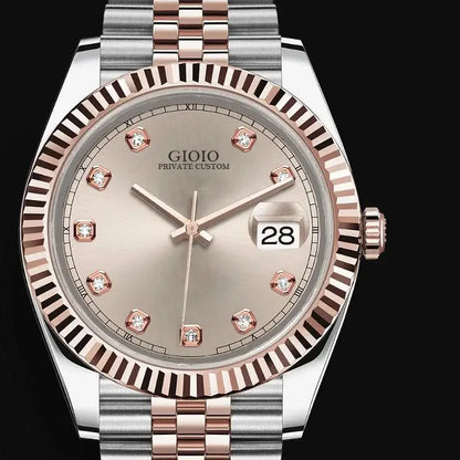 Luxury Men's Mechanical Watch.   Stainless Steel, Style Gold Black Blue White, Diamond Dial.