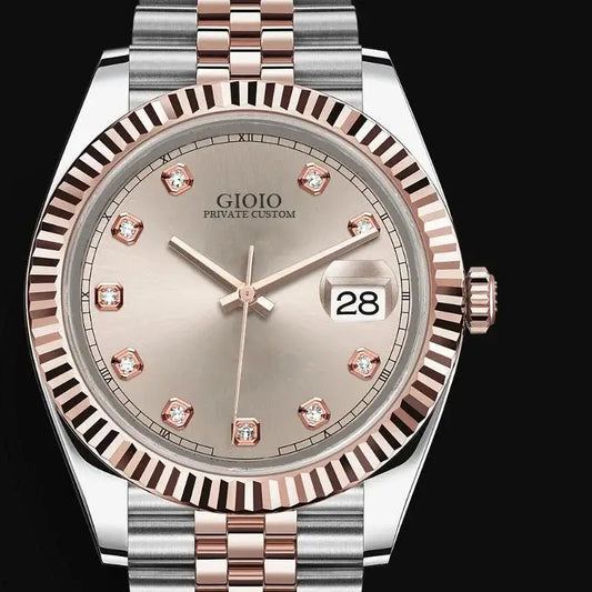 Luxury Men's Mechanical Watch.   Stainless Steel, Style Gold Black Blue White, Diamond Dial.