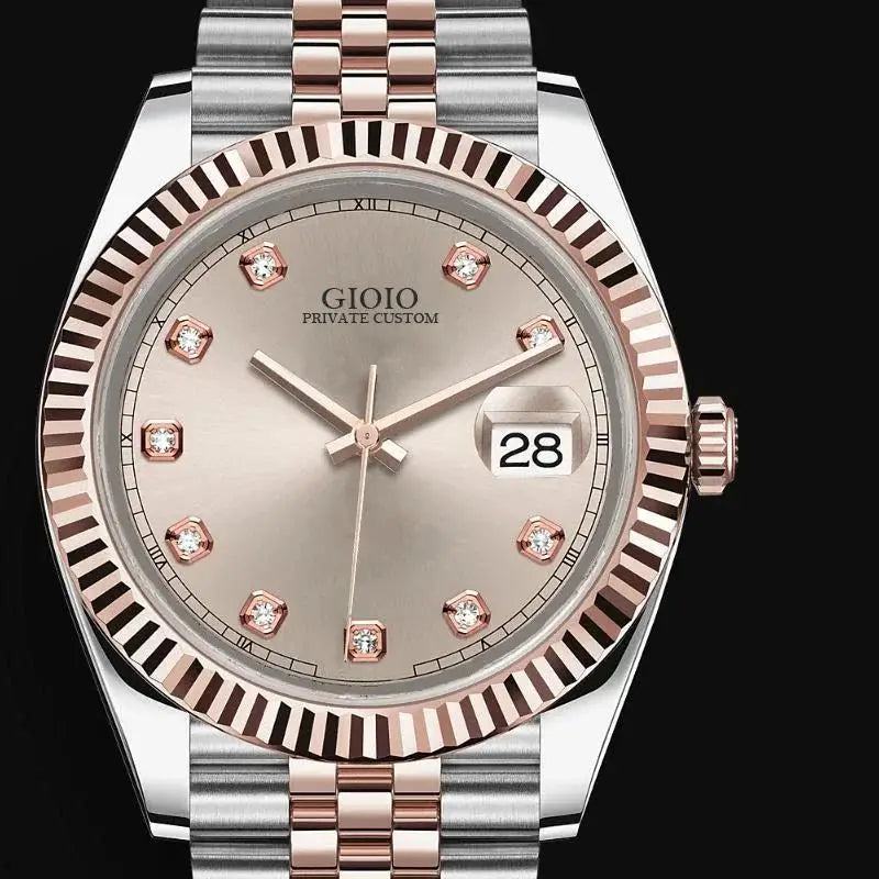 Men's and Womens Luxury Watches.  Stainless Steel,  in  Gold,  Black,  Blue and White with Diamond Dial.