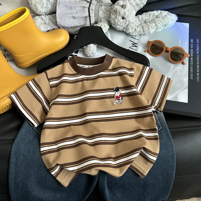 Summer Cotton Childrens Stripe Short Sleeve T-shirt For Boys and Girls.   Vintage Fashion Tops