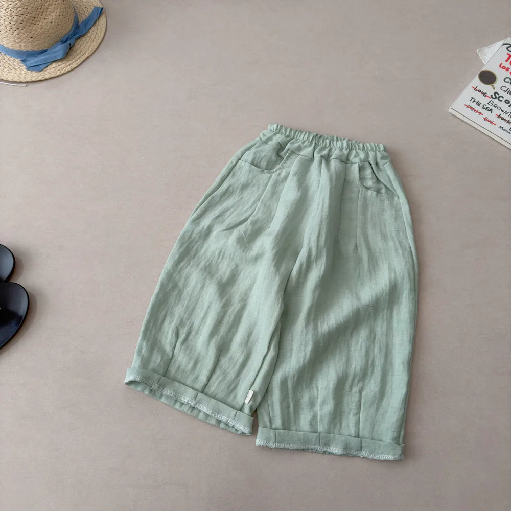 Solid Color Linen Children's Pants, Kids Loose Thin Trousers,  Summer Flax Harem Pants