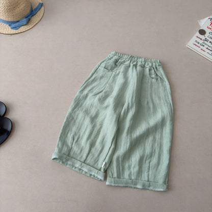 Solid Color Linen Children's Pants, Kids Loose Thin Trousers,  Summer Flax Harem Pants
