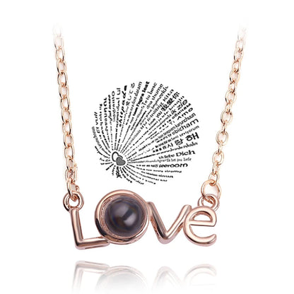 Projection Necklace 100 Languages  for I Love You. Pendant Necklaces For Lover Girlfriend, Creative, Couples Romantic Jewelry Gifts