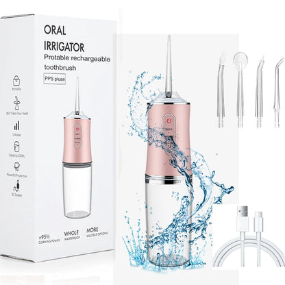 USB Portable Oral Irrigator,  Water Flosser,  Dental Water Jet Tools, Pick Cleaning Teeth 200ML,  4 Nozzles for Mouth Oral Cleaning