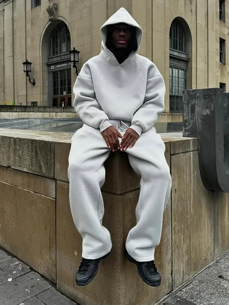 Solid Couple's Hooded Sweatshirt 2 Piece Set, Casual, Loose Sweatpants Suit.  Jogging Sweatshirt, Trousers Outfits