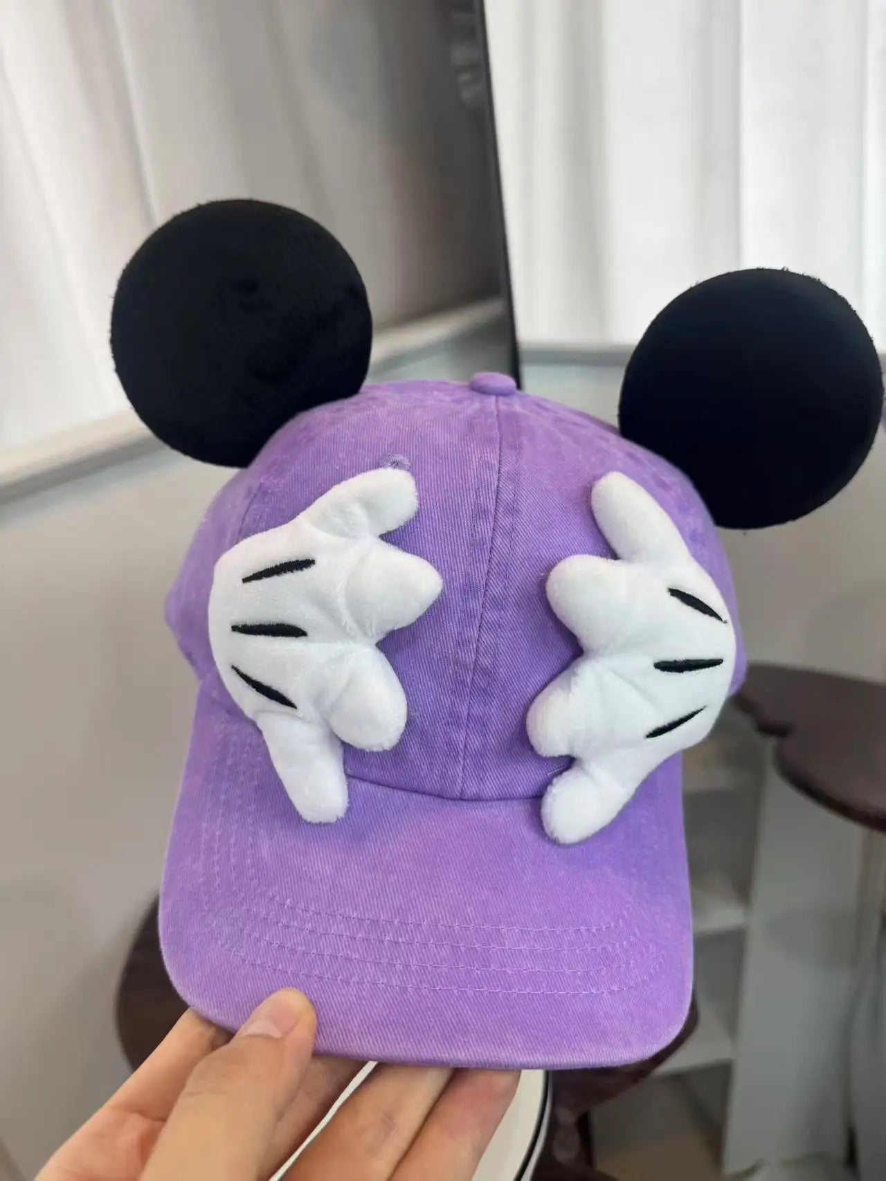 Cute Cartoon Mouse Ear Baseball Caps Adjustable Snapback Hat Outdoor Sports Travel Sun Hat with Curved Brim for Adult Teens.  RED and BLUE are gone. PINK, BLACK, PURPLE are most available.
