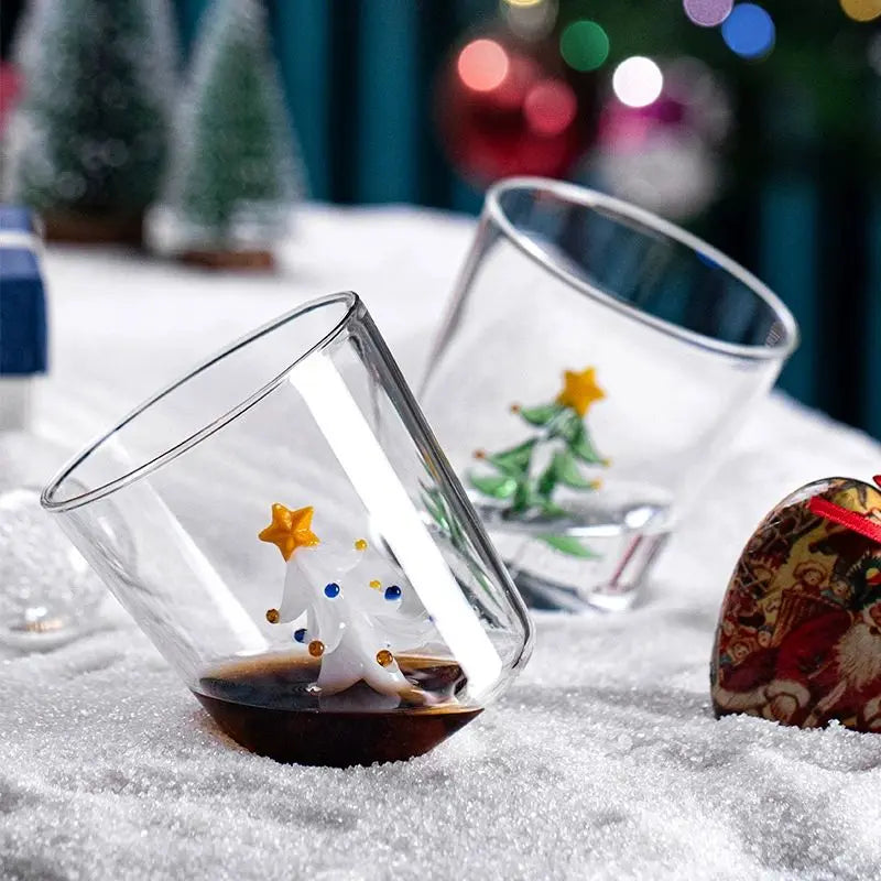 300ml Christmas 3D Glass Cup With Figurine Inside Stemless Glass For Wine Water Milk Goblet-drinking Glass Coffee Mug 1/2/4pcs