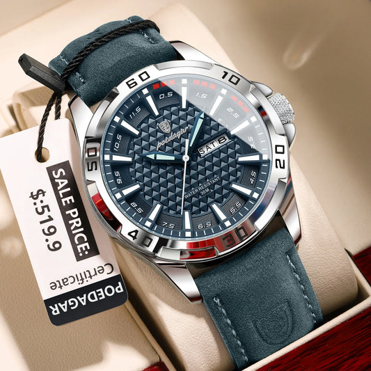 Original Mans Wristwatch,  Top Luxury Waterproof,  Luminous Date /Week Watch For Men,  Quartz Sport,  Leather Men's Watches.  Great COLOR Combinations and Very Available for all thos choices.