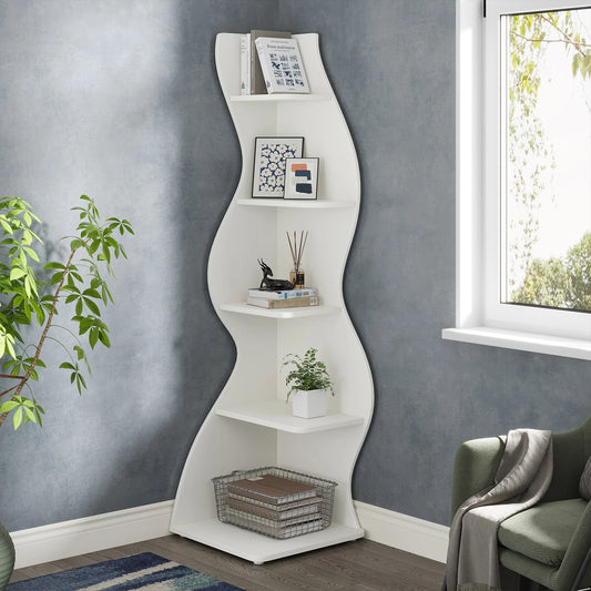 Corner Shelf, Modern 5-Tier Corner Bookshelf, Stylish Corner Small Bookcase, Storage Rack,  Plant Stand