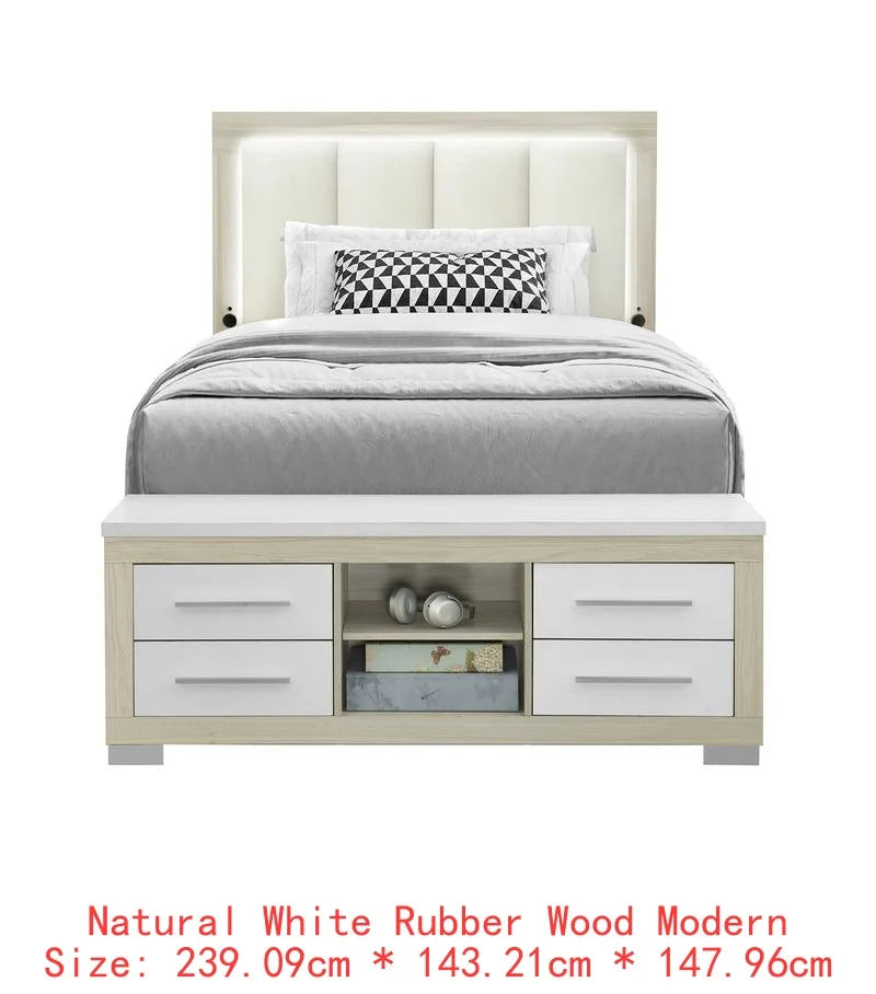 Natural White Full Bedroom Set 5 Pieces - Modern Design for Cozy Spaces, Includes Bed Frame, Nightstands, Dresser and Mirror