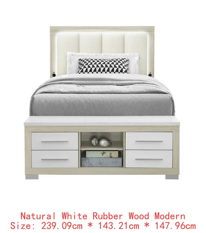 Natural White Full Bedroom Set 5 Pieces - Modern Design for Cozy Spaces, Includes Bed Frame, Nightstands, Dresser and Mirror