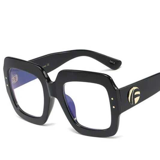 Oversized Square Anti Blue Light Reading Glasses,  Luxury Brand for  Womens Eyeglasses for  Computer/ phone screen. Presbyopic Reader Glasses 0 to +6.0.  There are   2  COLOR-WAYS, (1 BLACK/CLEAR, (2 BLACK/LEOPARD.  WELL Stoc