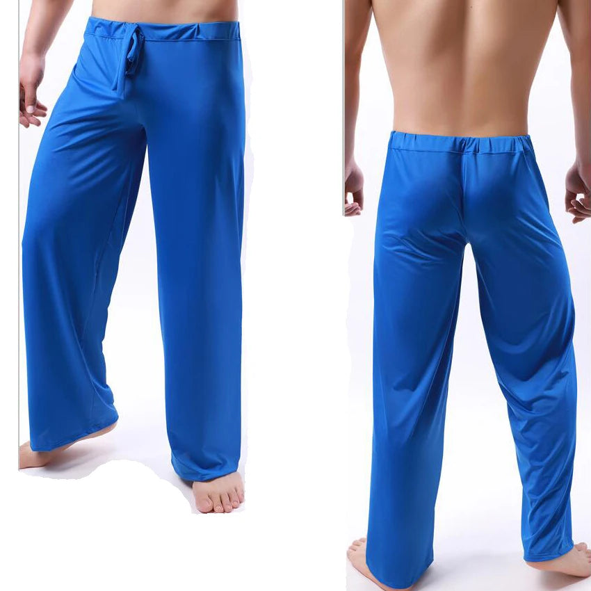 Ice Silk Mens Pajama Pants.  Thin,  Long Pants,  See Through Sleeping Pants.